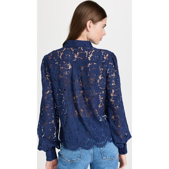Generation Love Navy Jada Lace Blouse Button Down Top Size Small - Picture 3 of 14